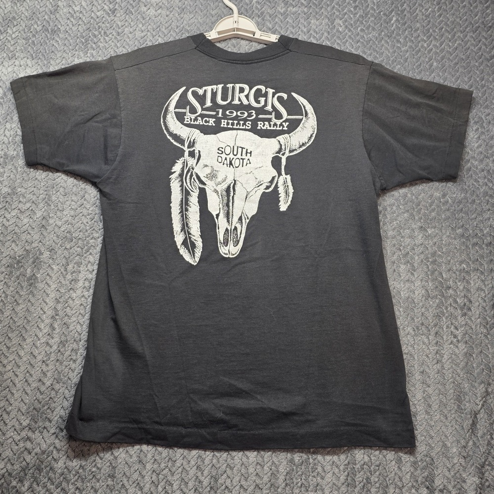Vintage Sturgis 1993 Black Hills Rally Pocket T-Shirt Mens Large Black USA Made